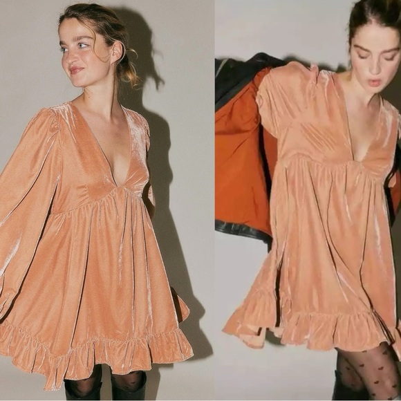 Free People Estella Velvet Mini Dress Rose Pearl XS NWT Coquette Valentine’s - Picture 1 of 17